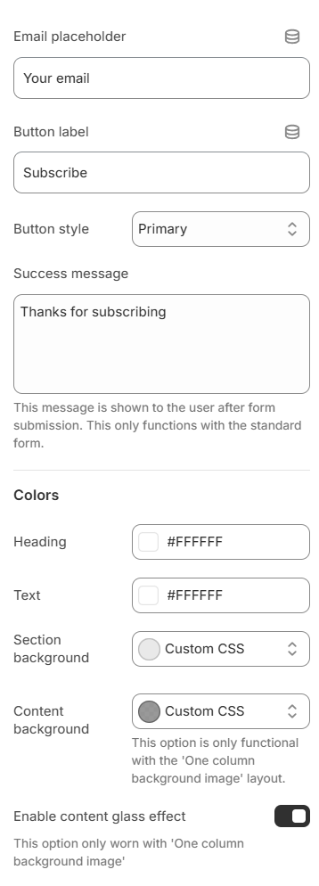 newsletter form settings